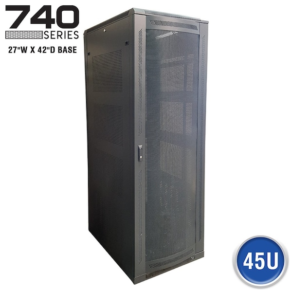 Quest Mfg Floor Enclosure Server Cabinet, Vented Mesh Door, 45U, 7' x 27"W x 42"D, Black FE7419-45-02 - main